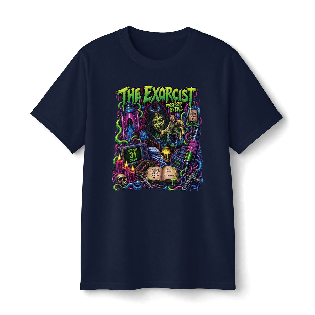 The Exorcist horror art T-Shirt | Retro neon movie poster design