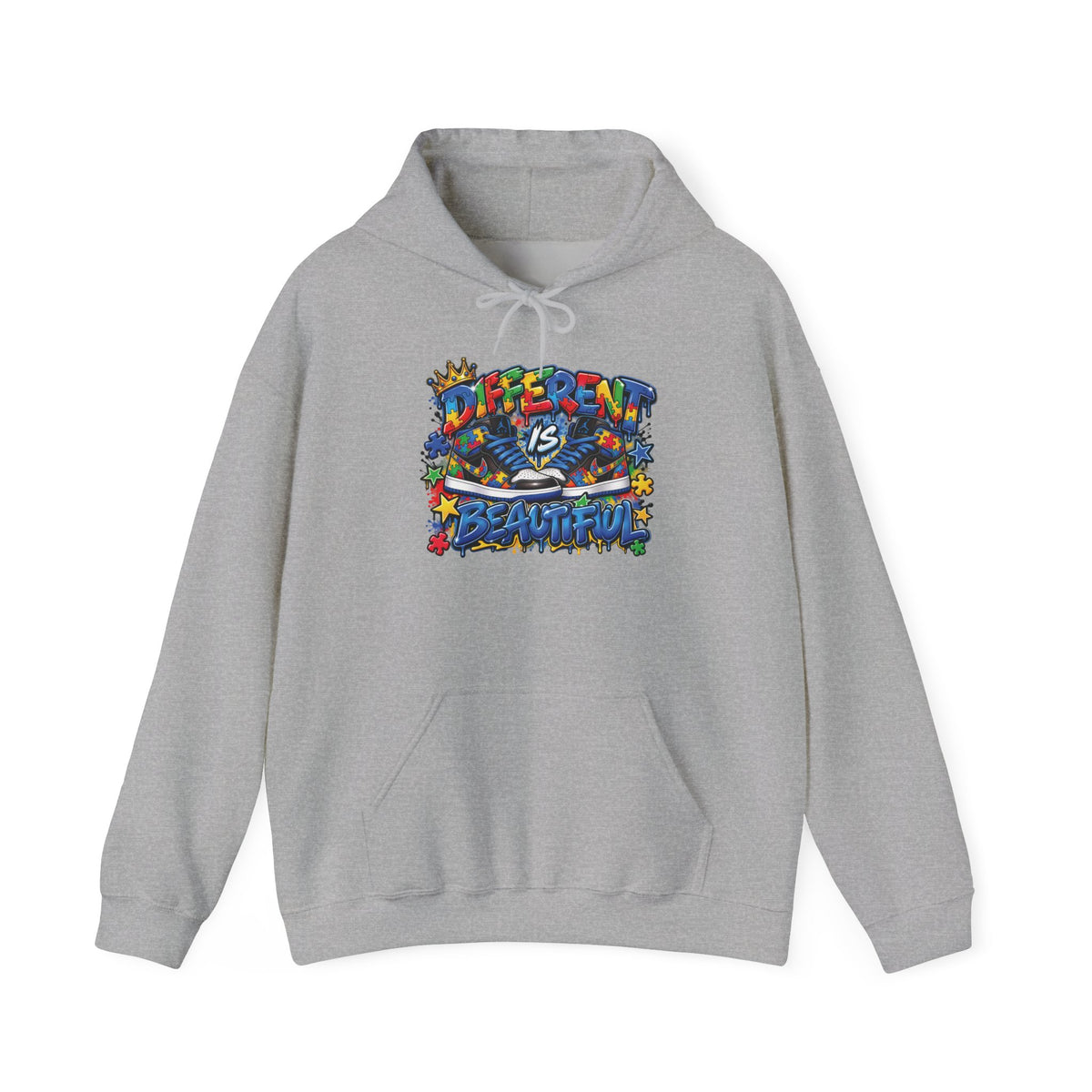 Different Is Beautiful hoodie | colorful graffiti text, stars & flowers