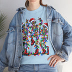 Dancing Skeletons with Christmas Lights T-Shirt | Santa Hat Holiday Tee