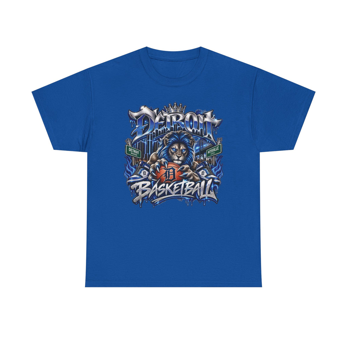 Detroit Basketball Lion Graphic Tee | Motor City D Old English Logo