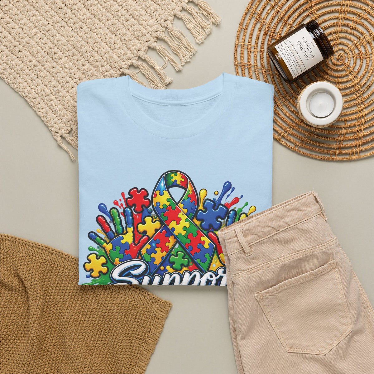 Support Squad T-Shirt | Autism Awareness Ribbon, Puzzle Heart Design
