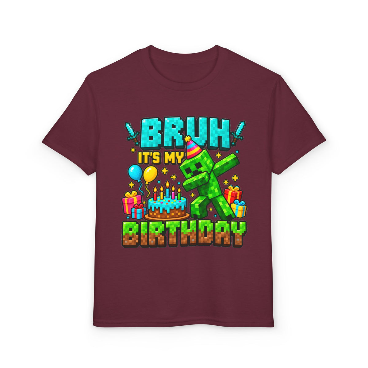 Bruh It’s My Birthday Youth T-Shirt – Pixel Gaming Birthday Shirt
