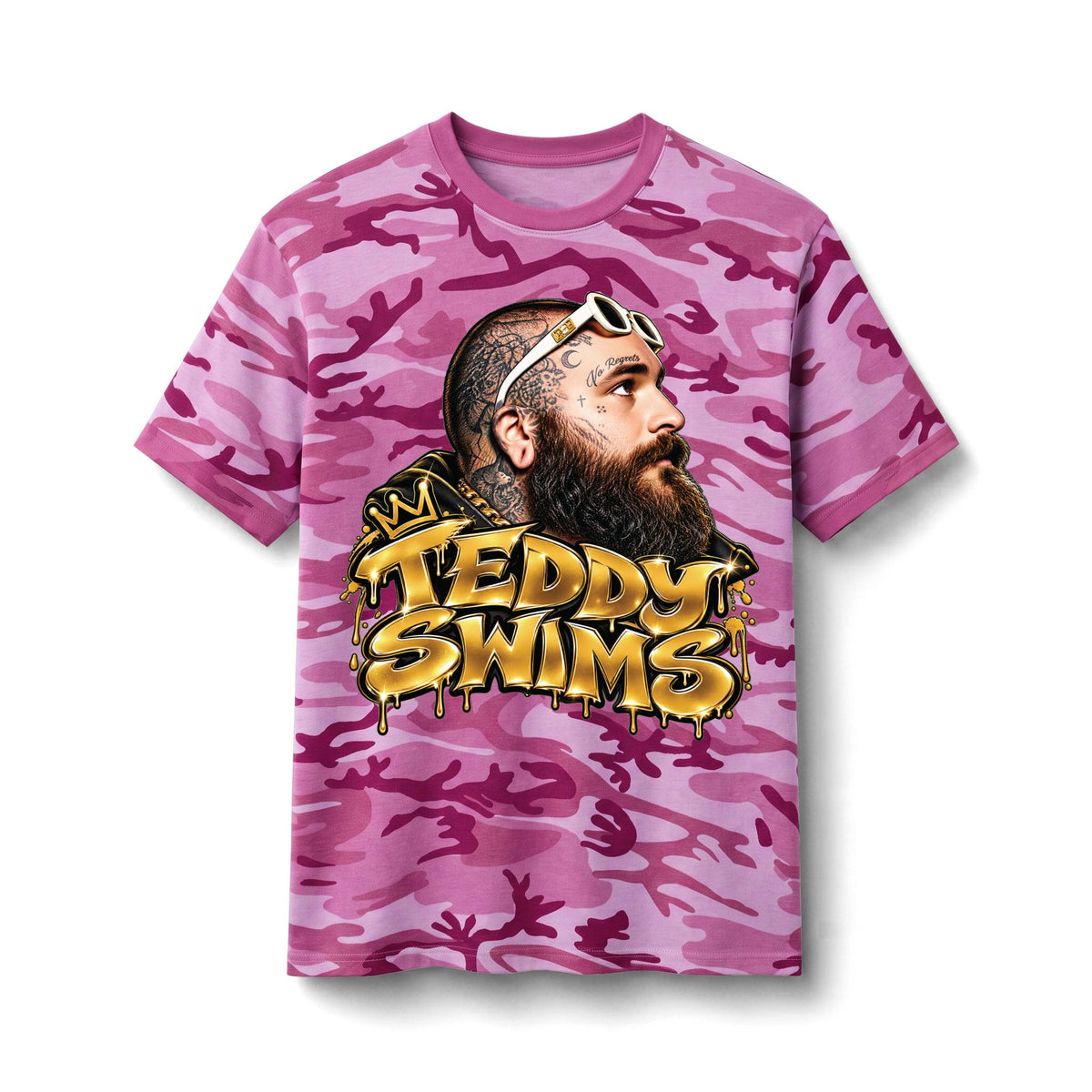 Teddy Swims portrait camo Tee | Singer graphic camouflage shirt