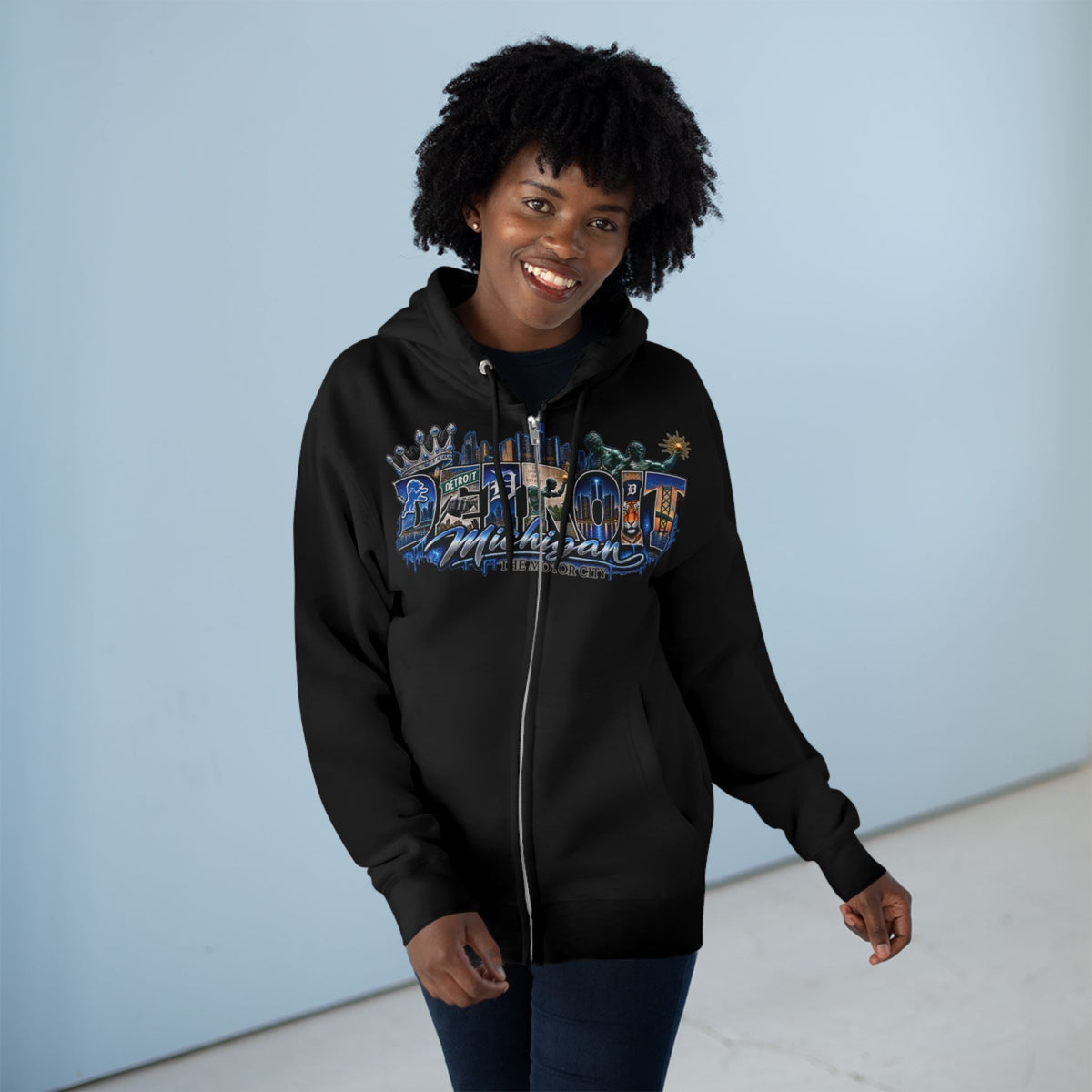 Detroit Lion Graphic Zip Hoodie | Detroit City 313 Lion Design