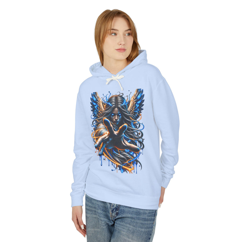 Dark Angel Illustration Hoodie | Winged Woman, Dripping Paint Art