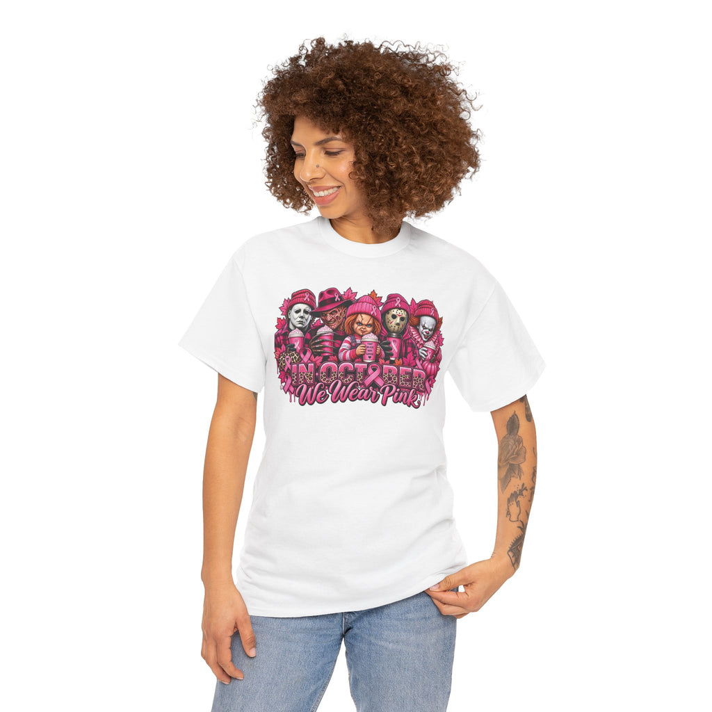 Horror Icons We Wear Pink Tee | October Breast Cancer Awareness Shirt