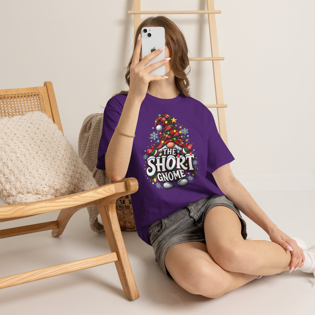 The Short Gnome T-Shirt | Christmas Gnome Plaid Hat, Holiday Lights Design