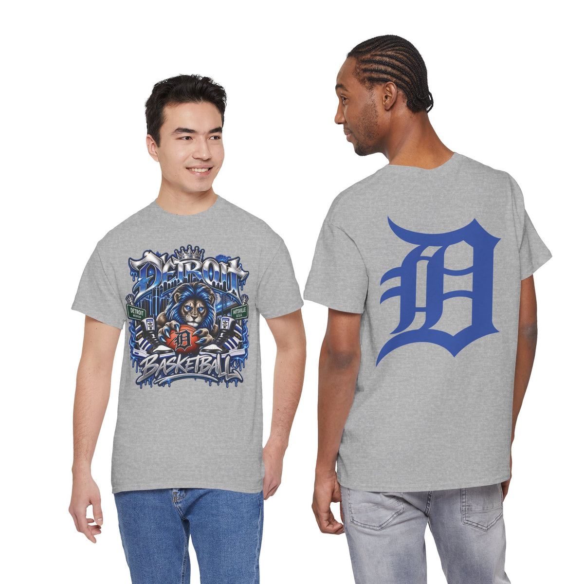 Detroit Lion Basketball Tee | D Letter Back Logo, Urban Sports Graphic