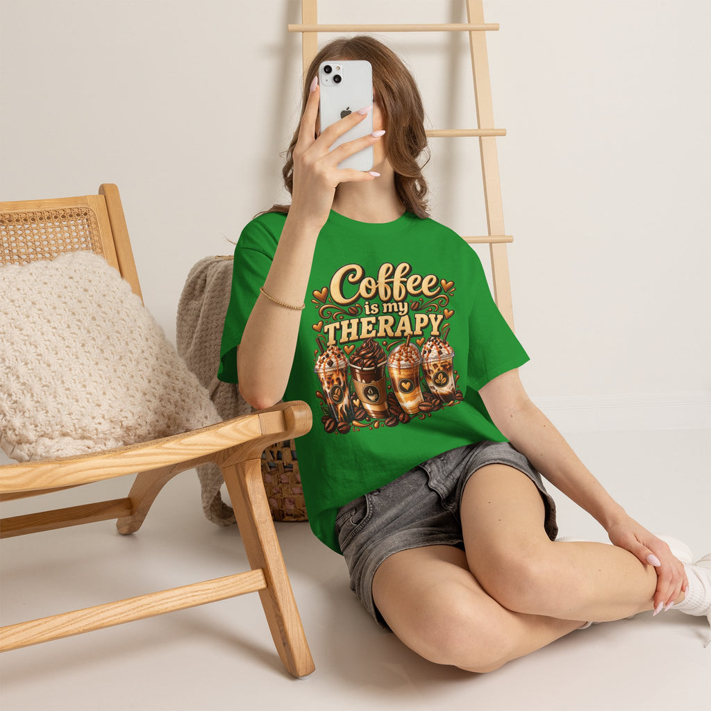 Coffee Is My Therapy T-Shirt | Coffee Cups Illustration, Cozy Beverage Tee