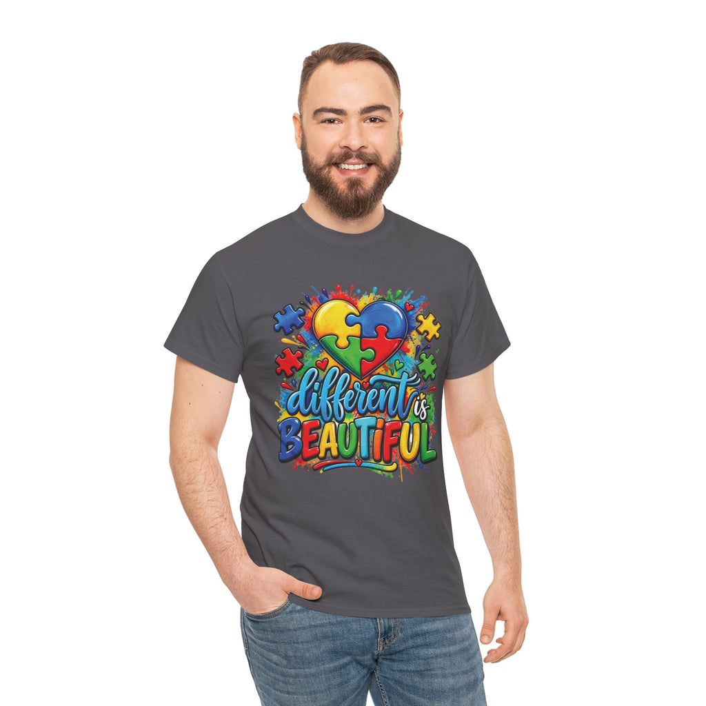 Different Is Beautiful Autism Puzzle Heart T-Shirt | Neurodiversity Awareness Tee