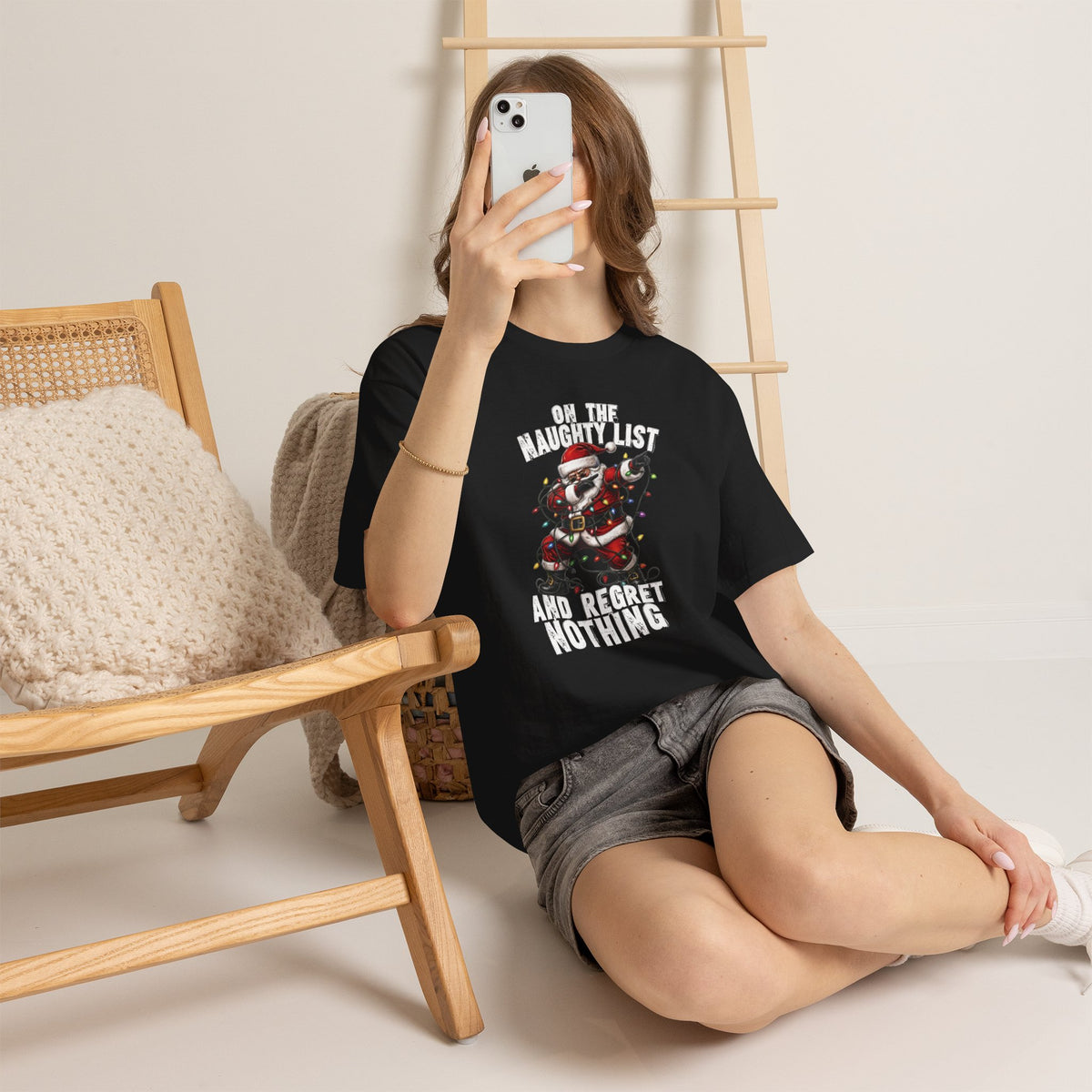 Santa Skeleton 'On the Naughty List and Regret Nothing' Tee | Christmas Punk Shirt