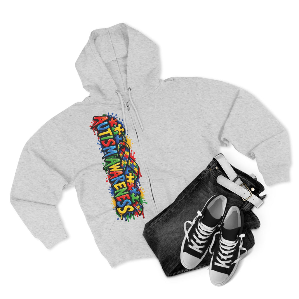 Autism Awareness Puzzle Heart Zip Hoodie | Colorful Awareness Design