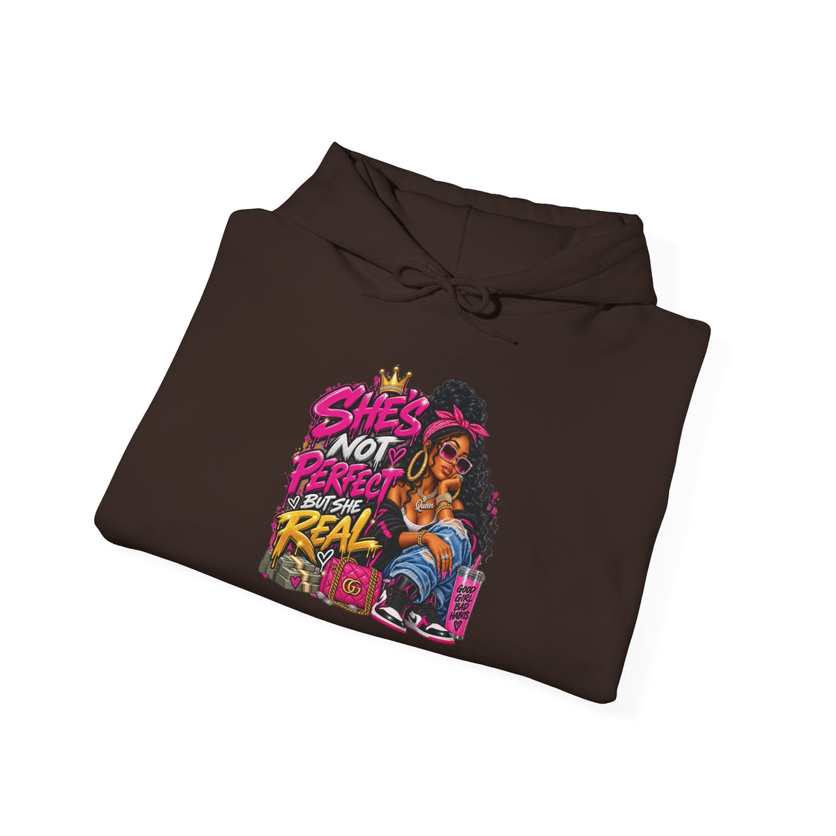Shes Not Perfect Real AF hoodie | Retro Neon Girl Graphic Hoodie