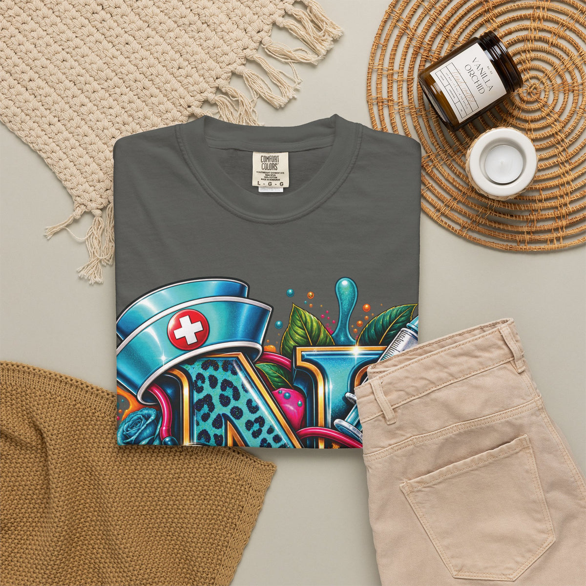 N Nurse Stethoscope Initial T-shirt | Floral Letter N Medical Monogram