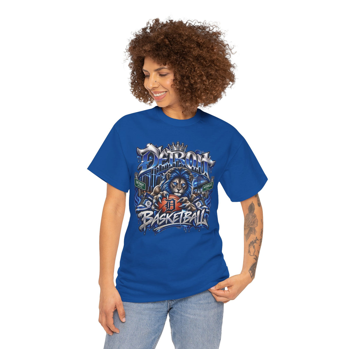 Detroit Basketball Lion Graphic Tee | City Streetball Detroit D Logo