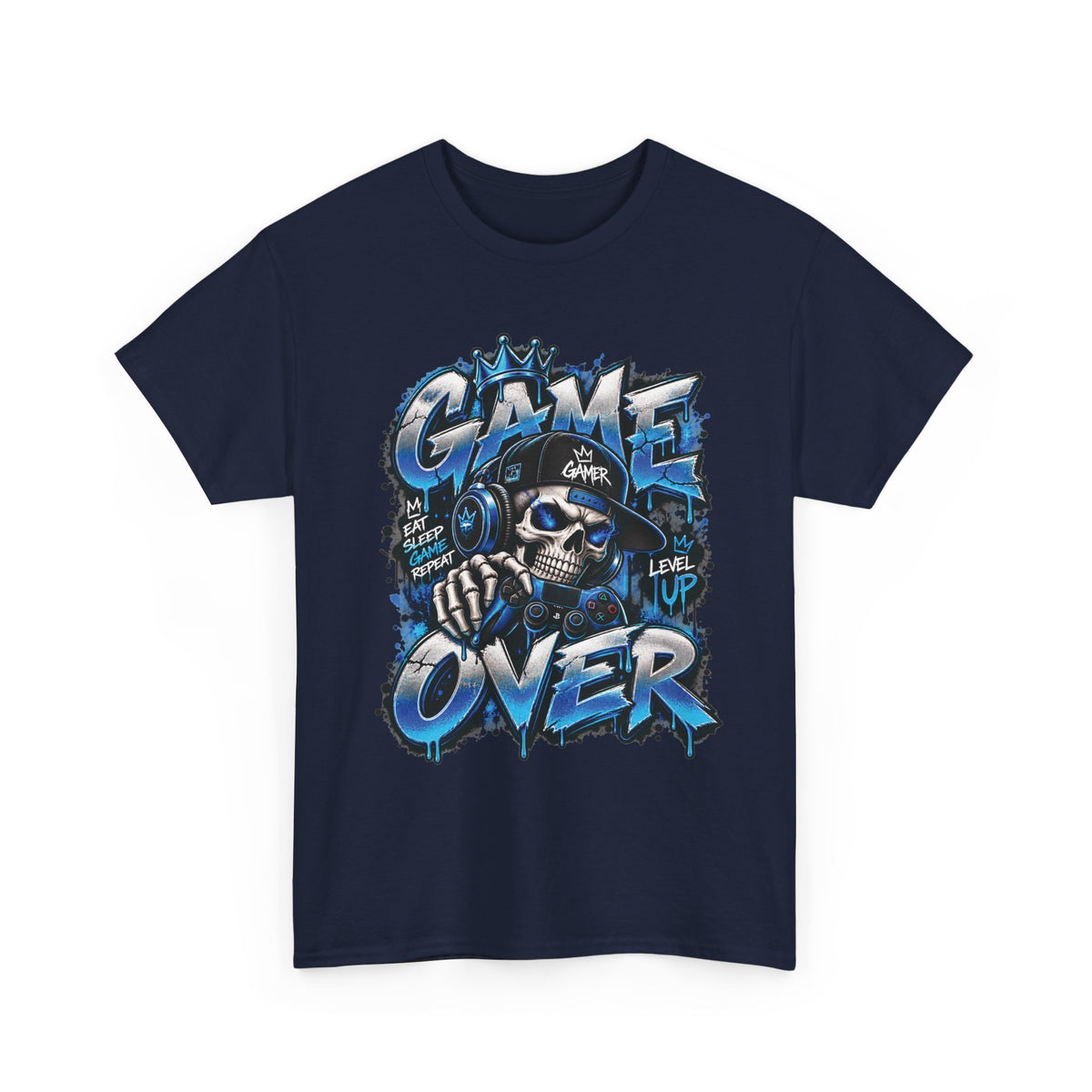 Game Over Skull Gamer T-Shirt | Level Up Graphic Tee