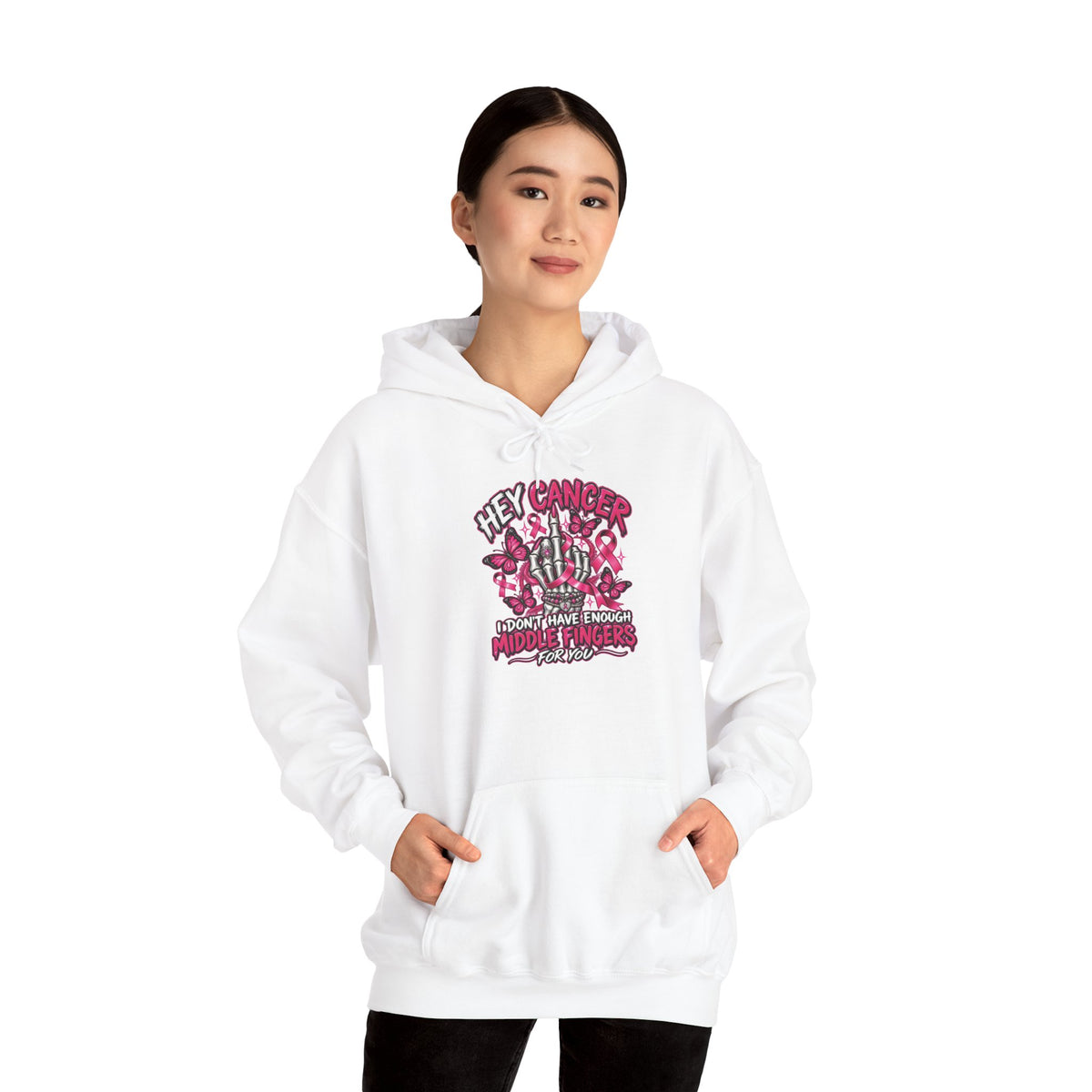 Hey Cancer Skull and Roses Hoodie | Cancer Awareness, Pink Ribbon Design