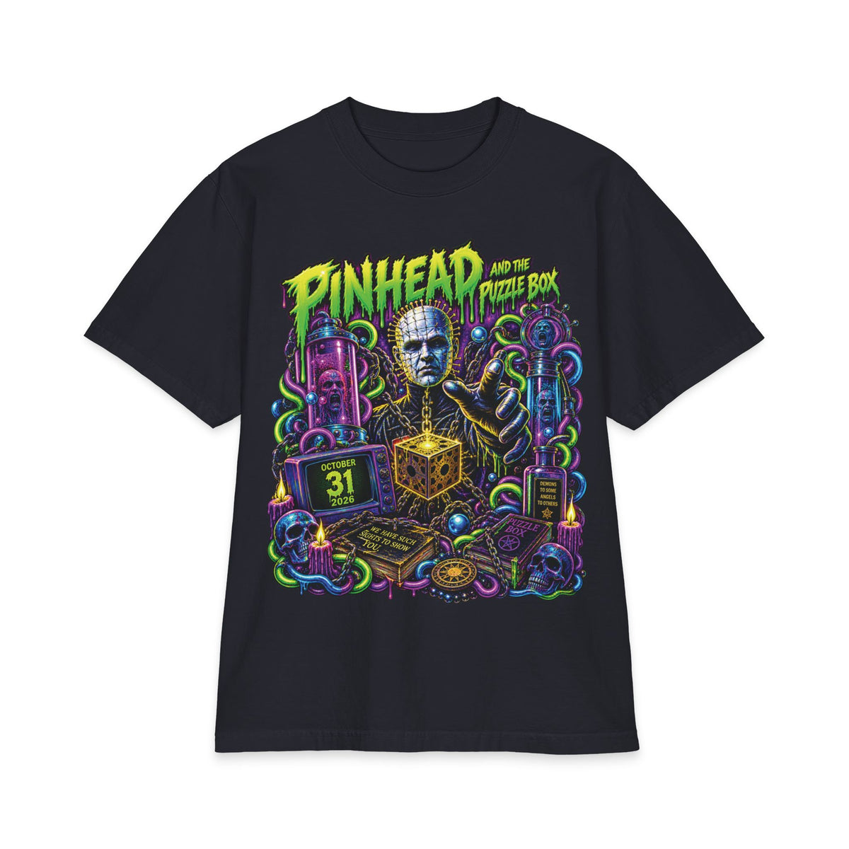 Pinhead Puzzle Box Illustration T-Shirt | Horror Movie Graphic Tee
