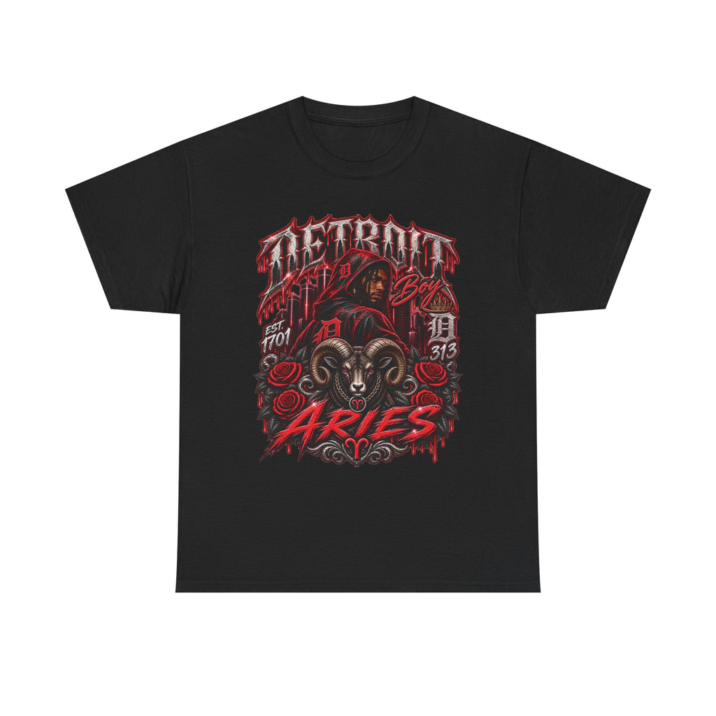 Aries Ram Graphic Tee | Zodiac Illustration, Gothic Red Black