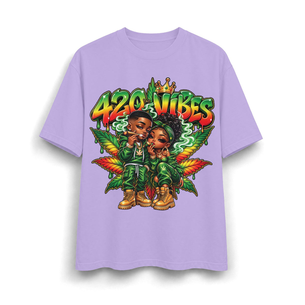 Detroit 420 Vibes Cartoon Couple T-Shirt | Cannabis Leaf Street Art Tee