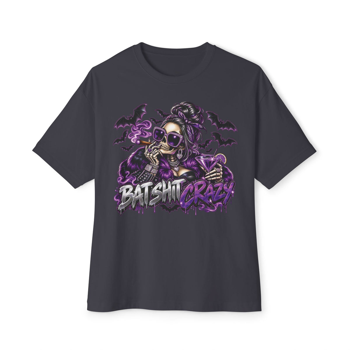 Batshit Crazy Skull Girl Tee | Gothic Bats Halloween Graphic Shirt