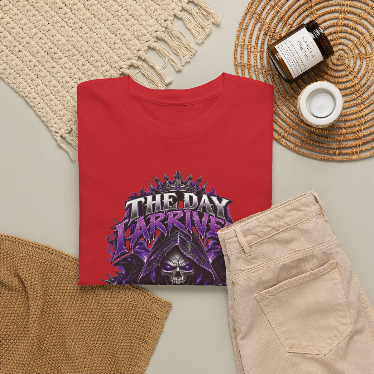 Grim Reaper Skull with Purple Flames T-Shirt | Gothic Death Quote Tee