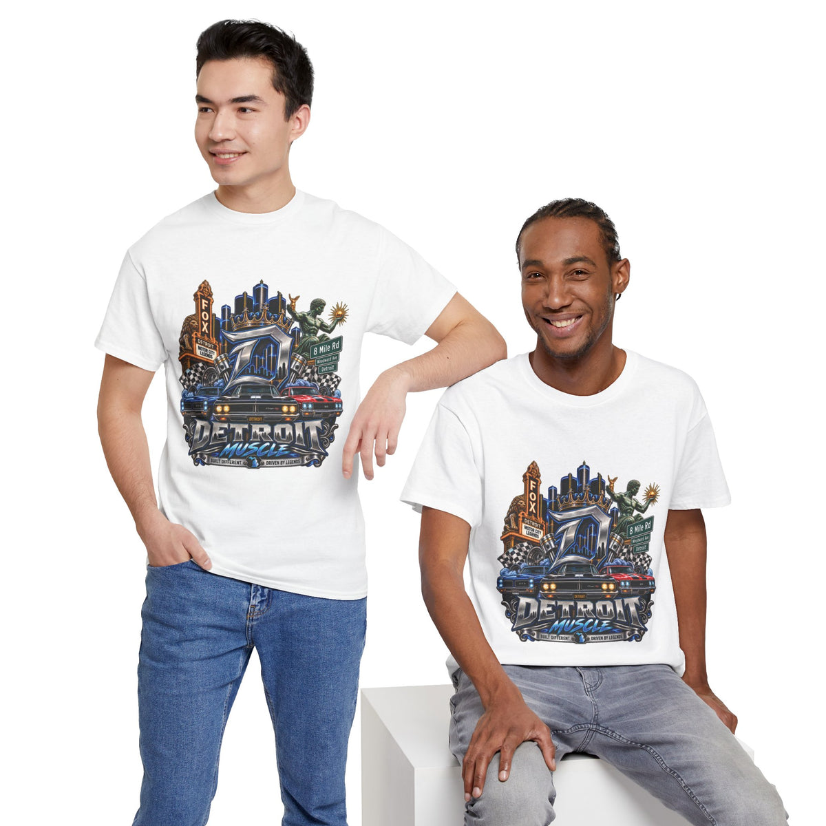 Detroit Skyline & Muscle Car T-Shirt | Motor City Icons, Fox Theatre, Vintage Auto