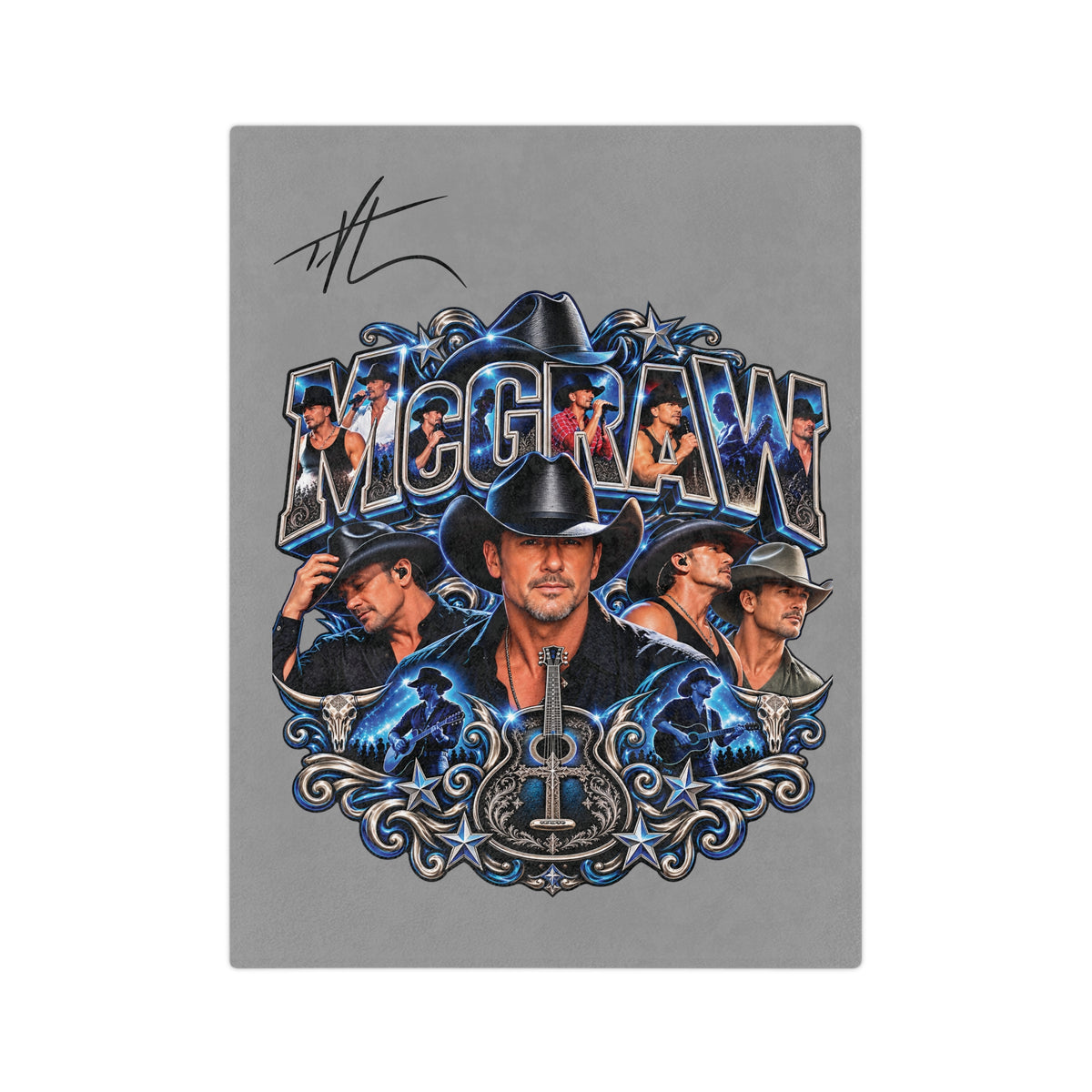 Country Singer McGraw Portrait Blanket | Country Music Cowboy Fans Velveteen Microfiber