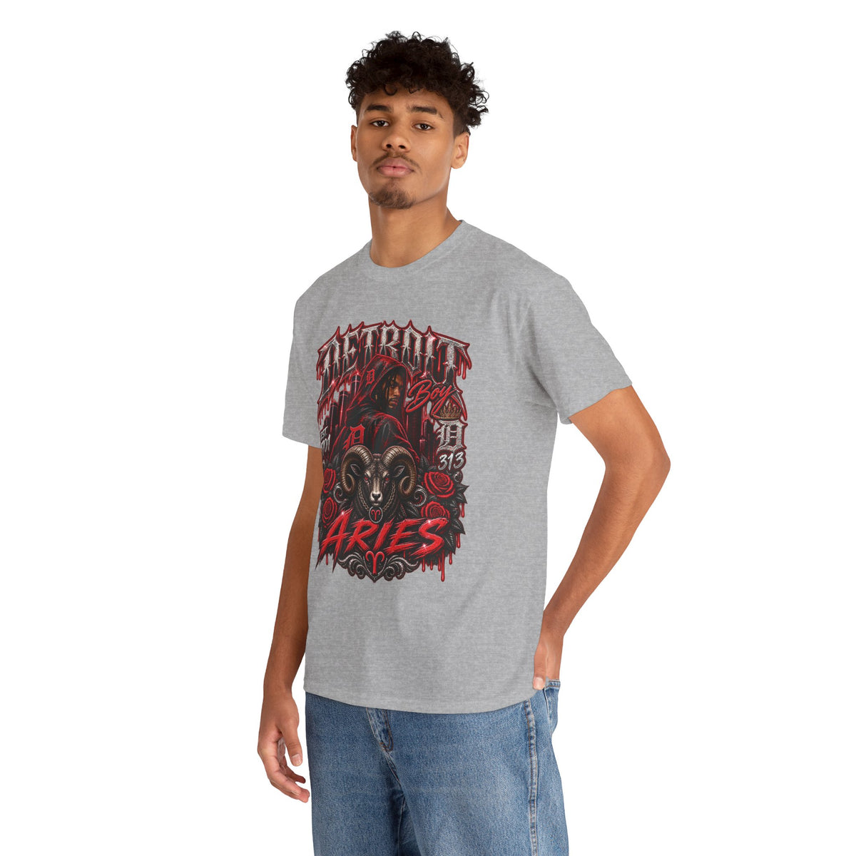 Aries Ram Graphic Tee | Zodiac Illustration, Gothic Red Black