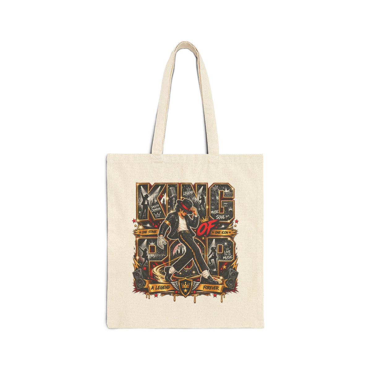 MJ King of Rock design Tote Bag | Retro music graphic canvas tote