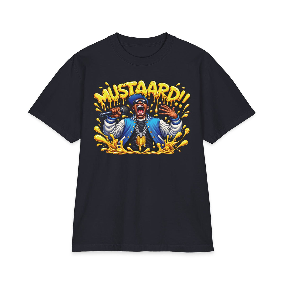 Mustaard!! mascot graphic T-Shirt | cartoon chef, mustard splash