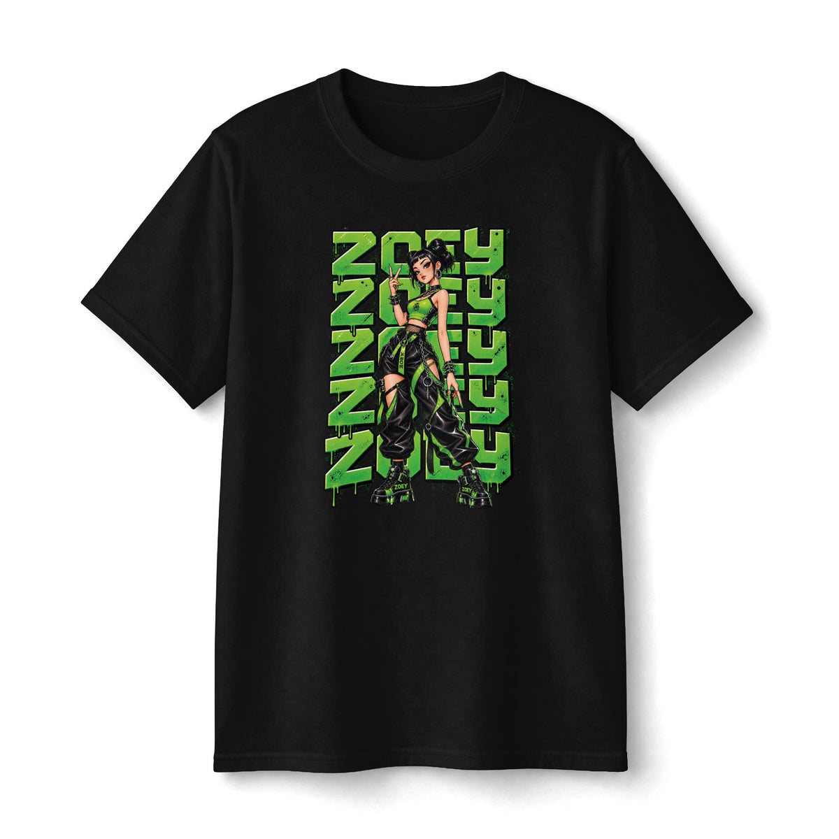 Zoey Green Streetwear Anime Girl Tee | Youth T-Shirt