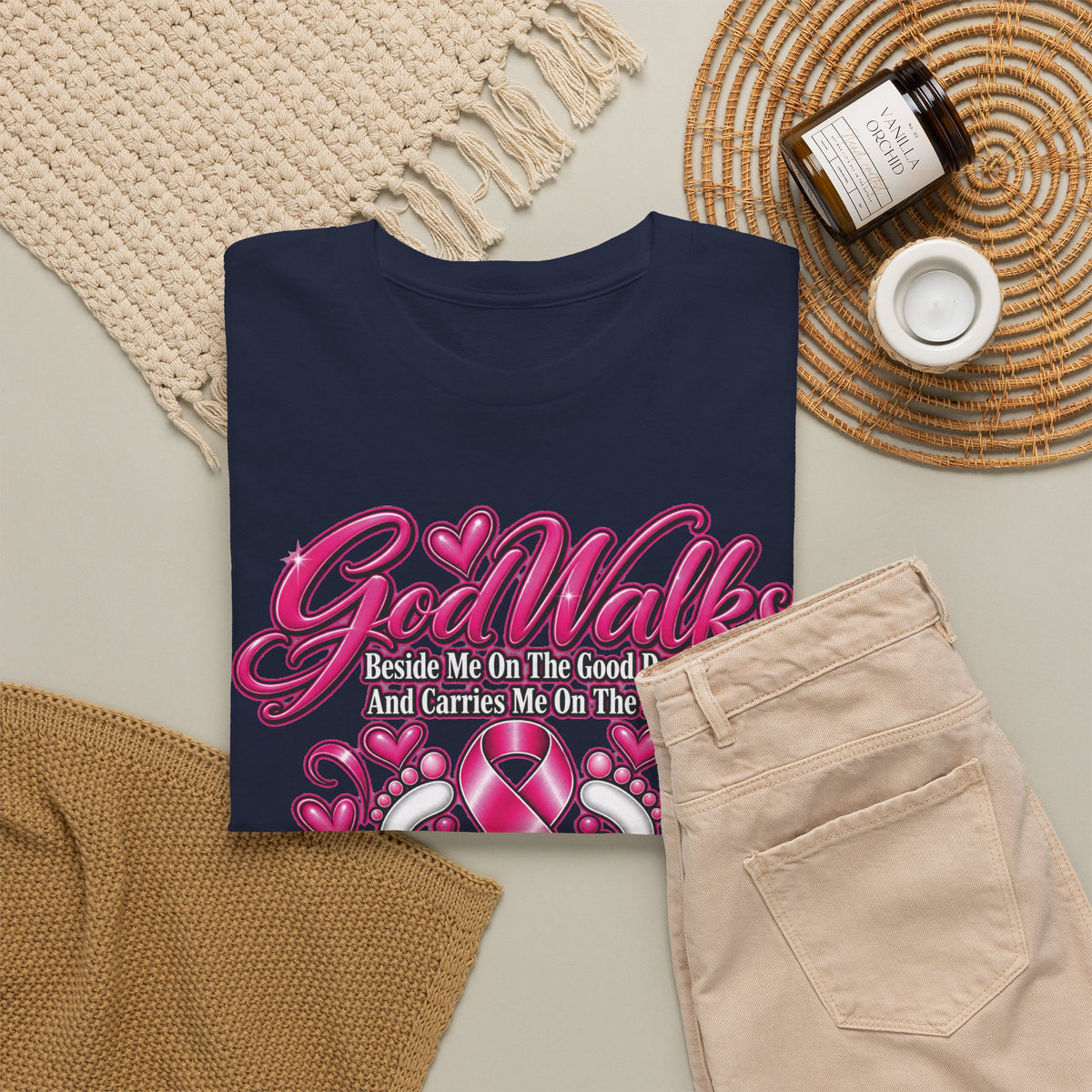 Breast Cancer Awareness Ribbon Tee | I'll Never Walk Alone, God Walks