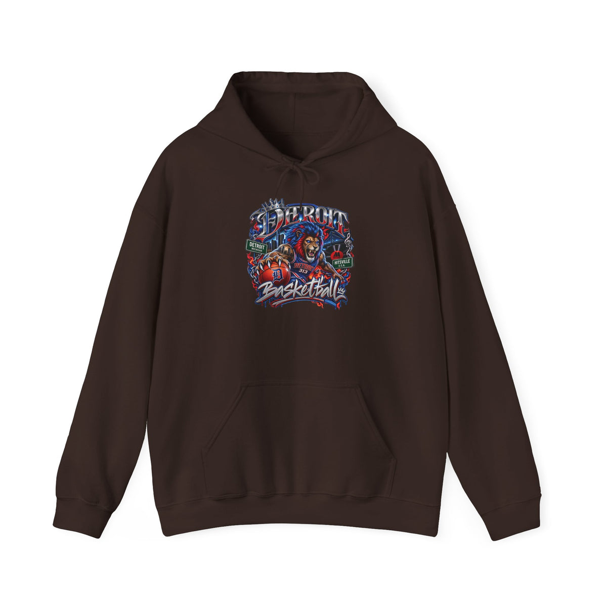 Detroit Basketball Graphic Hoodie | Vintage City Sports Logo, Front Collage Art