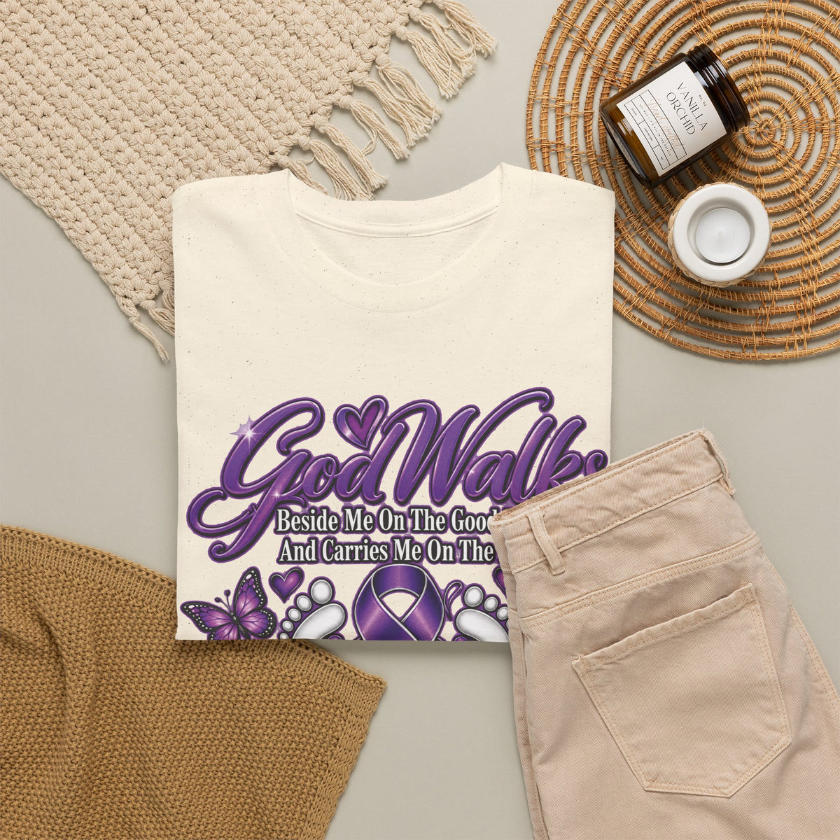 God Walks purple ribbon awareness T-Shirt | I'll Never Walk Alone design