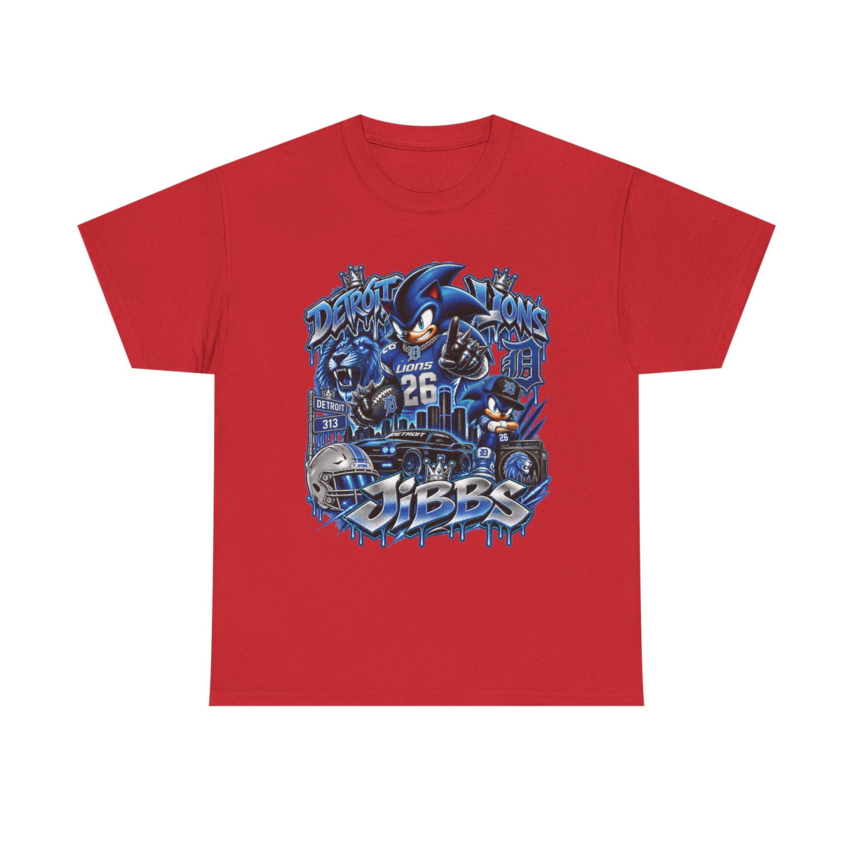 Detroit Lions Football Graphic Tee | Niners Helmet, Player Number 26, Team Mascot