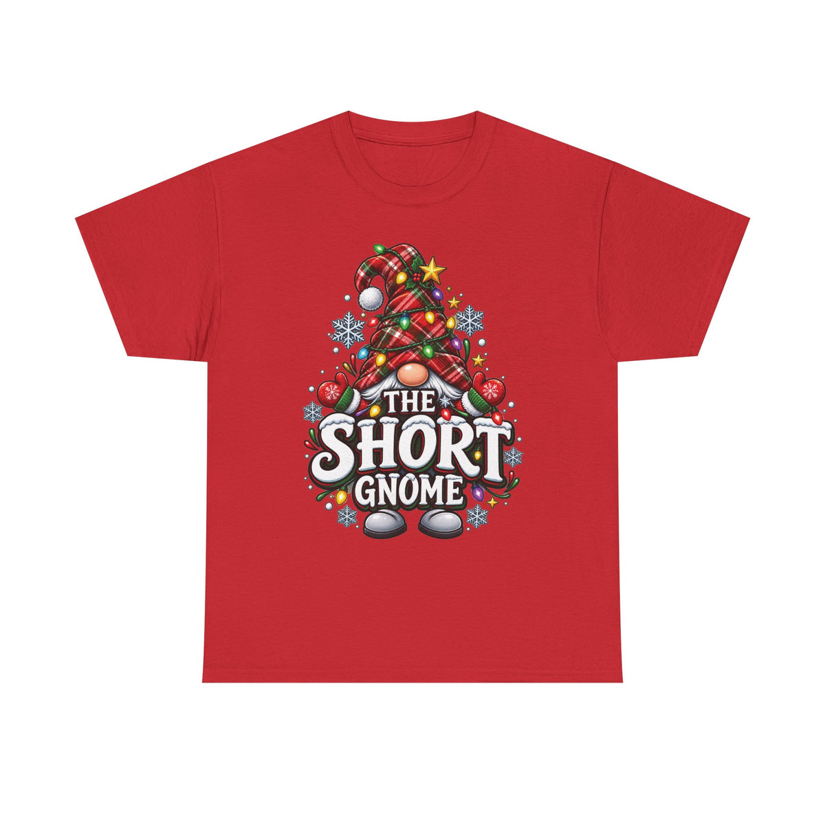 The Short Gnome T-Shirt | Christmas Gnome Plaid Hat, Holiday Lights Design
