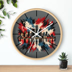 Urban Skyline Detroir Wall Clock – Red, White & Blue Cityscape Decor