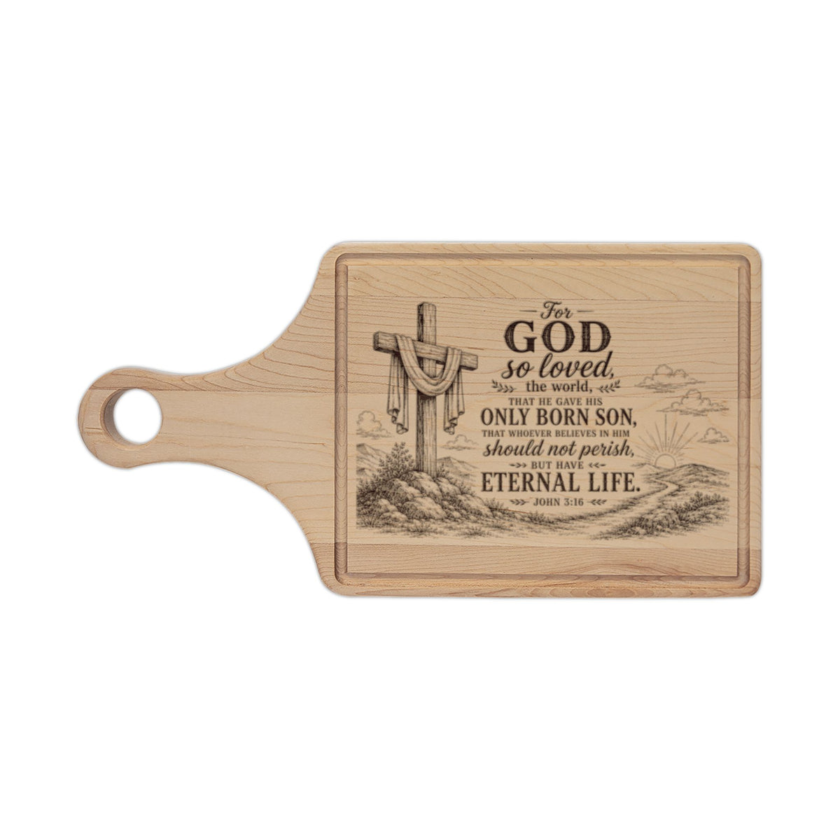 Christian Cross Scripture Engraved Wooden Cutting Board | Religious Kitchen Decor