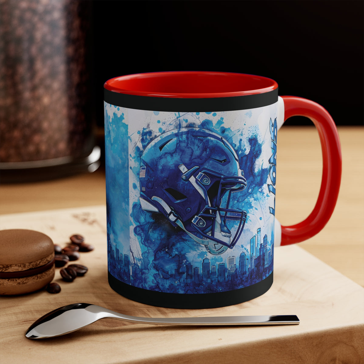 Blue Football Helmet Lions Mug | 11oz Accent Ceramic Mug