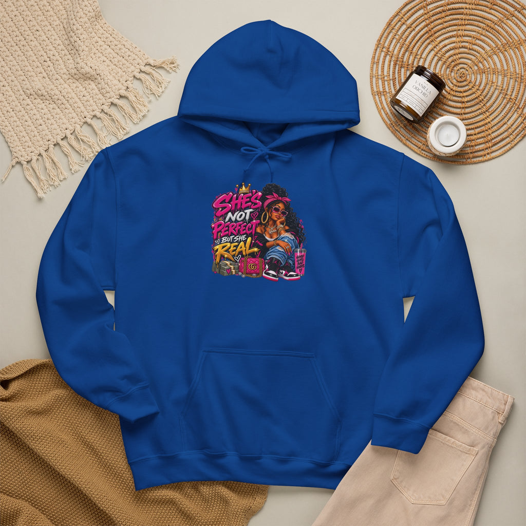 Shes Not Perfect Real AF hoodie | Retro Neon Girl Graphic Hoodie