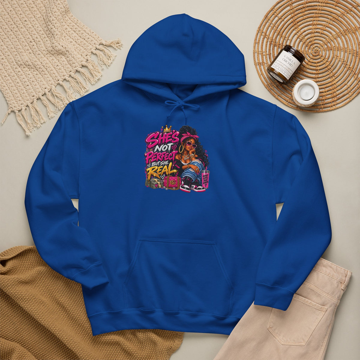 Shes Not Perfect Real AF hoodie | Retro Neon Girl Graphic Hoodie
