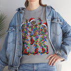 Dancing Skeletons with Christmas Lights T-Shirt | Santa Hat Holiday Tee