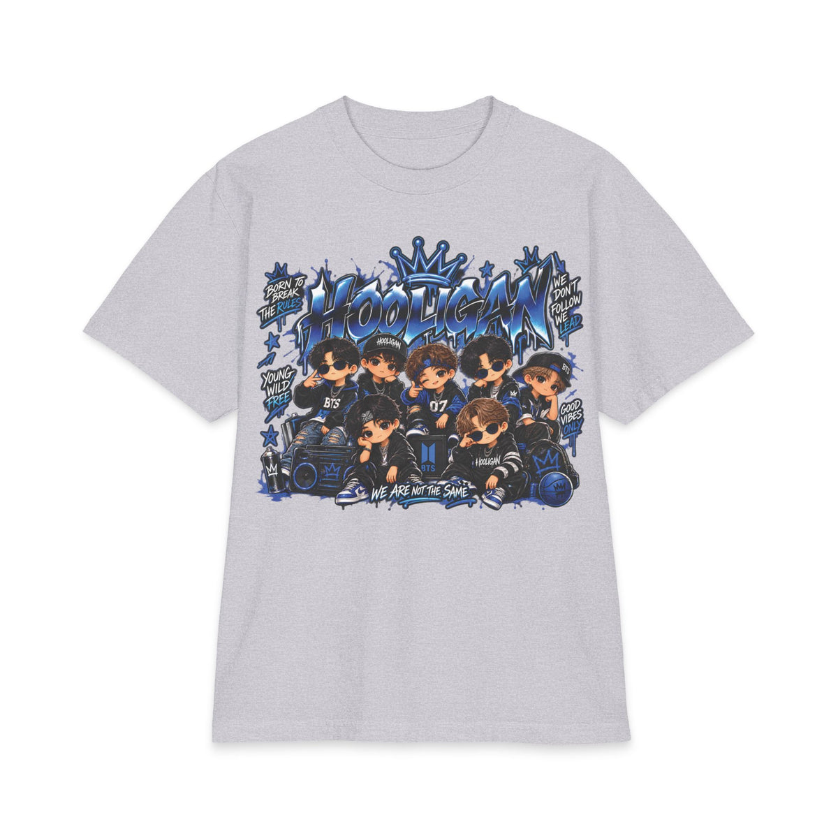 BTS Blue Anime Boy Band Graphic T-Shirt | Kawaii Chibi Crew Tee
