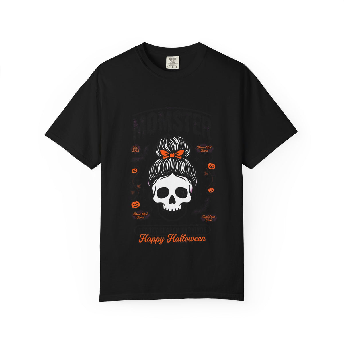 Momster Skull with Messy Bun T-shirt | Halloween Spooky Season Survivor