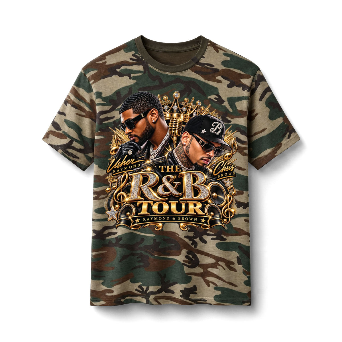 R&B Tour Portrait Tee | Camo Graphic T-Shirt, Music Concert Design