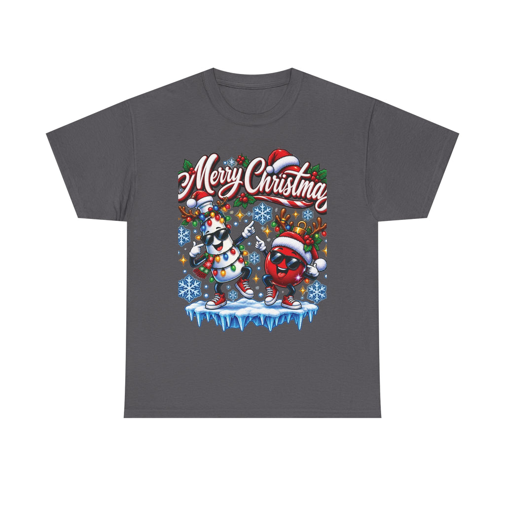 Merry Christmas Dancing Ornaments T-Shirt | Festive Snowflakes Holiday Tee