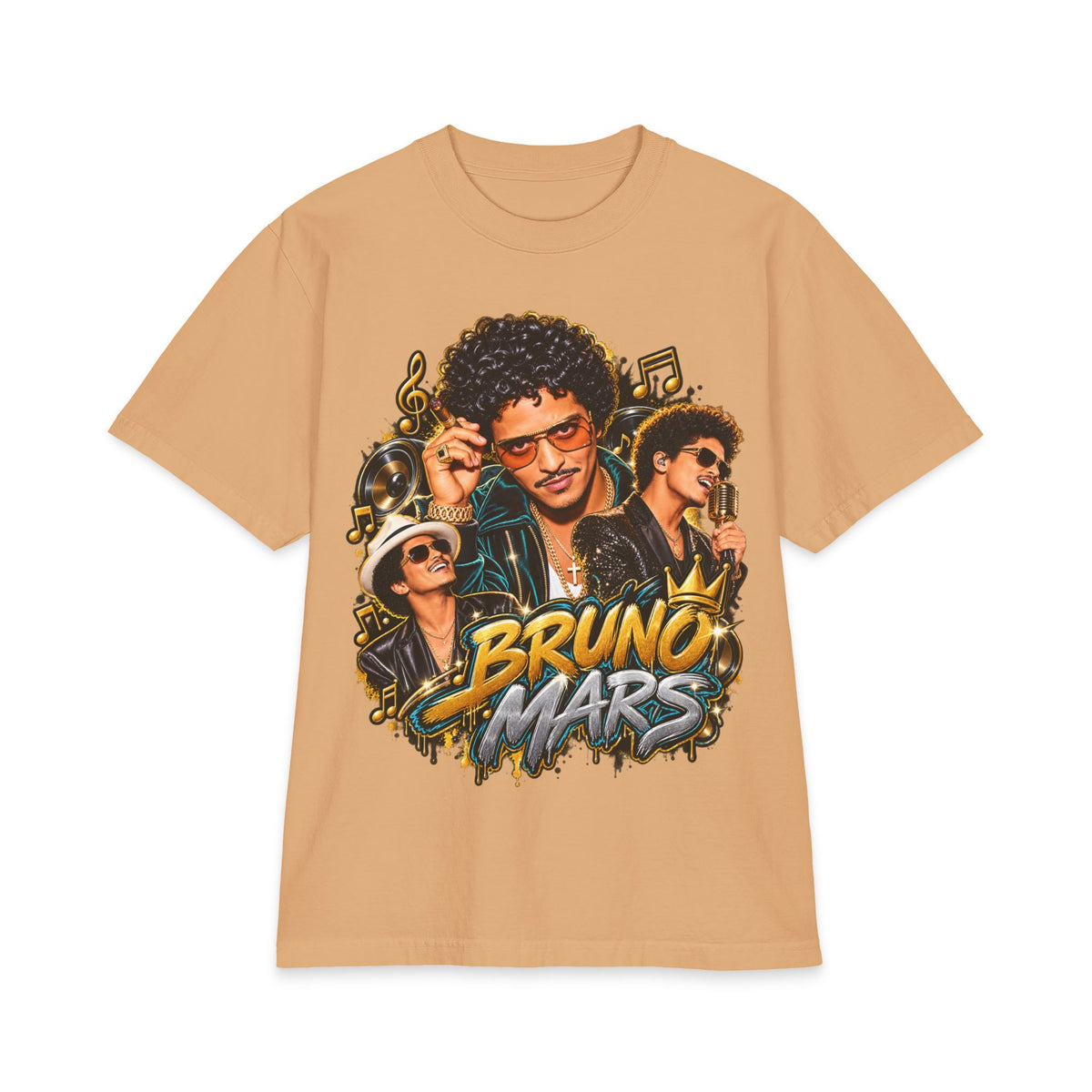 Bruno Retro Pop Singer Portrait T-Shirt | Tour Poster Back Graphic
