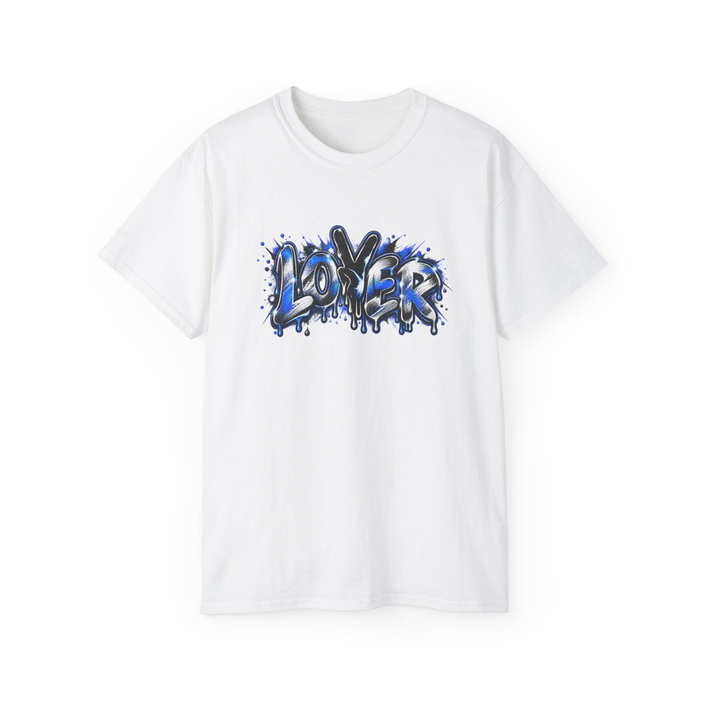 Graffiti 'Lover' Drip Design T-Shirt | Street Art Blue Black