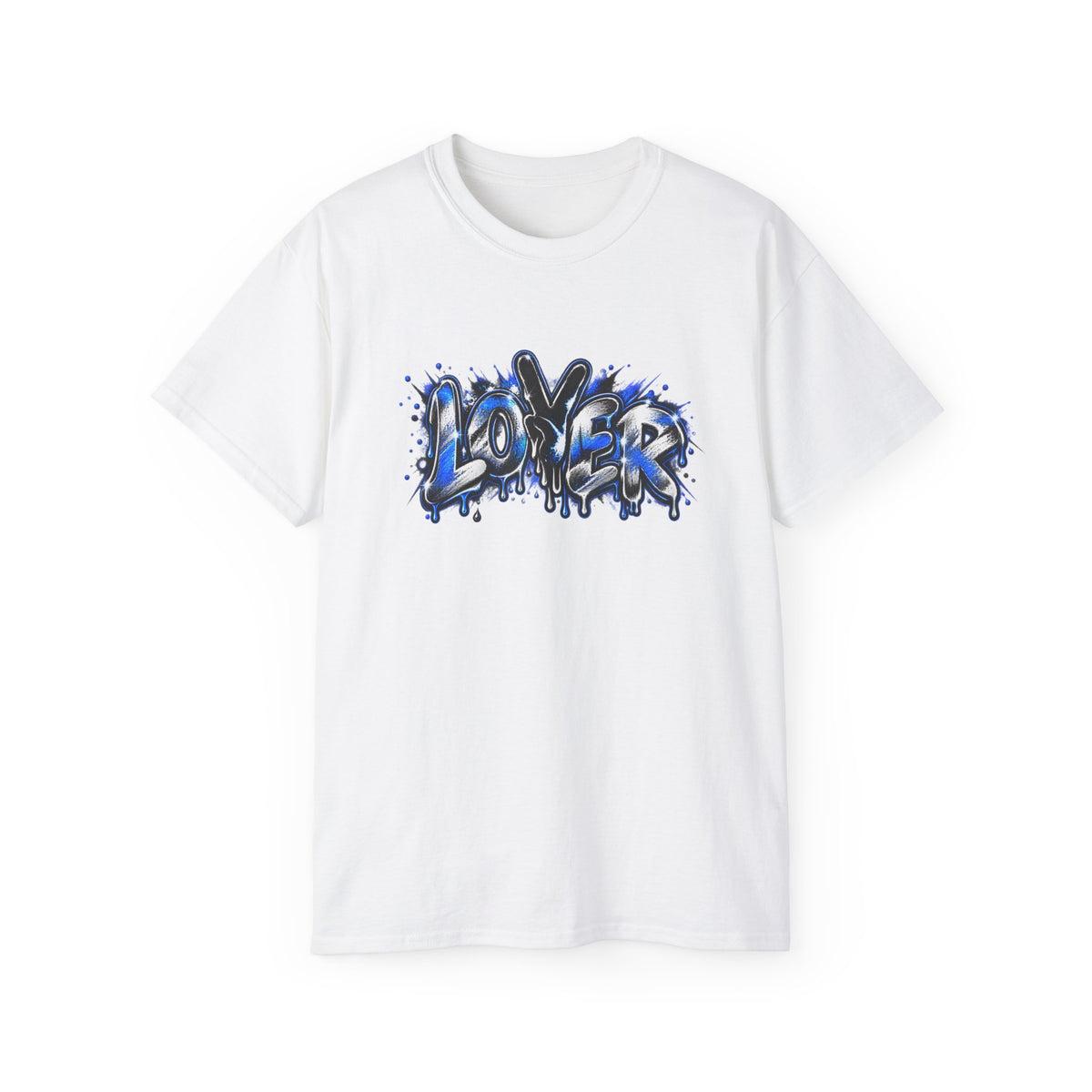Graffiti 'Lover' Drip Design T-Shirt | Street Art Blue Black